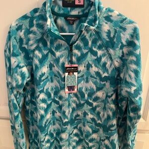Eddie Bauer Teal Patterned Fleece Pullover